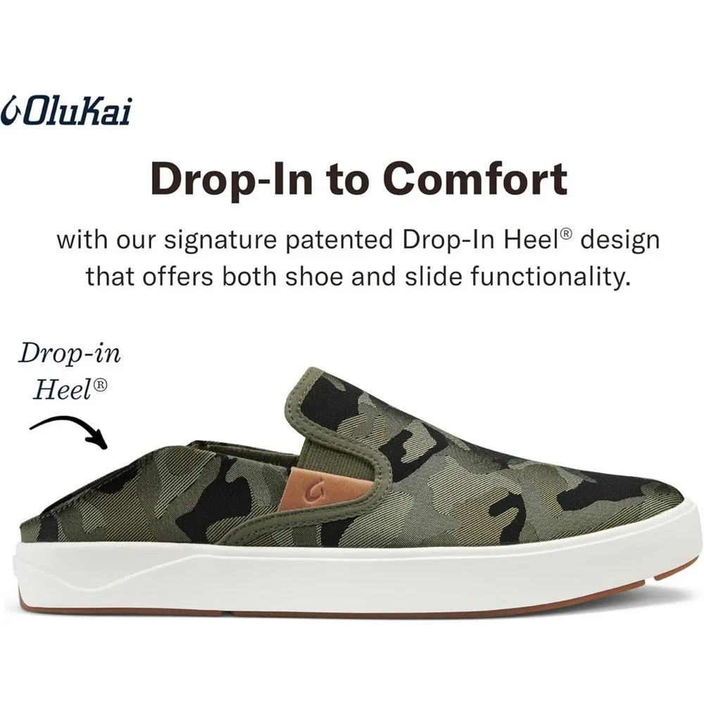 OLUKAI Lae'ahi Pa'i Mens Size 9 Slip On Camo Green‎ Boat Shoes 10444-6ZKE